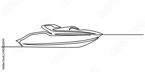 Continuous singe one line drawing art of luxury yacht speed boat sailing cruise vector illustration, Speed boat in continuous one line drawing. Single line art illustration of sailing boat. motorboat.
