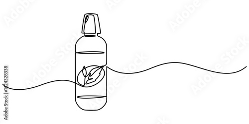 Mouthwash in one continuous line. One line drawing, minimalism. Vector illustration, outline simple style on whaite background. mouthwash pro vector concept. mouthwash bottle, Dental care products. 