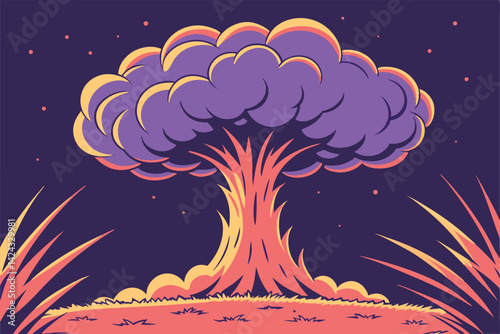 Digital Illustration of a Massive Explosion with Fiery Blast and Smoke