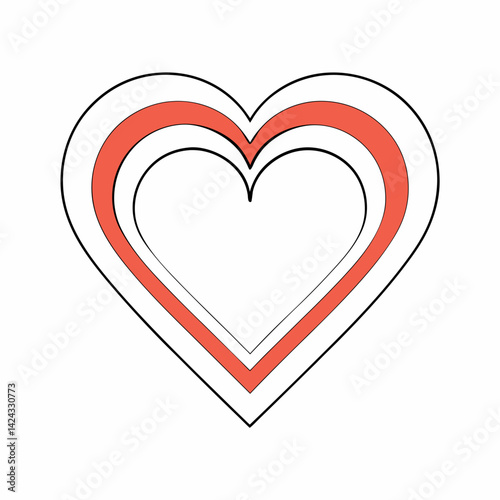 A layered coral heart symbolising love's enduring strength and unwavering devotion with a simple black outline on a white background.