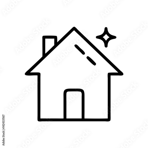 A sparkling clean house, a symbol of home, comfort, and safety, drawn with bold black lines on a white background.