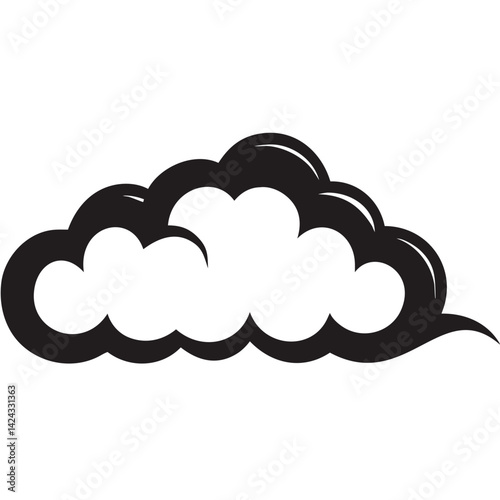A whimsical, fluffy cloud floats serenely across a clear sky, a simple black and white design.