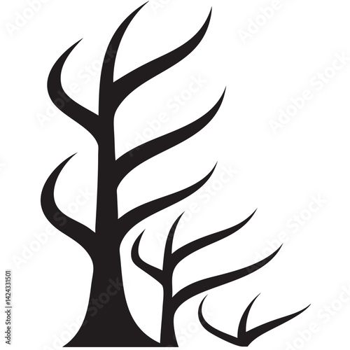 Resilient silhouettes of intertwined trees, evoking strength and interconnectedness against a stark white background.