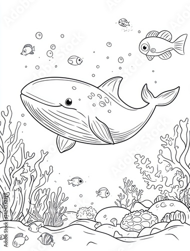 Cute whale coloring page underwater scene