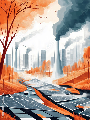 Abstract city skyline. Illustration of environmental pollution
