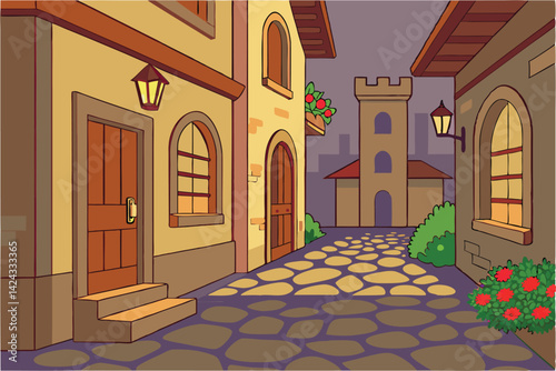 Charming European Street Photography Scenic Cobblestone Alley with Classic Architecture