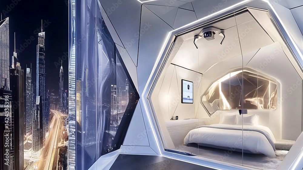 Fototapeta premium Futuristic cityscape hotel with sleek geometric architecture