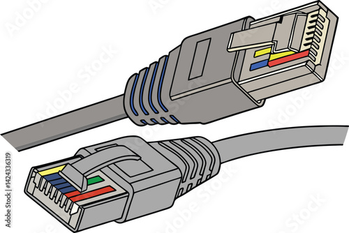 Close-Up Illustration of a Network Cable Connection High-Tech Digital Design