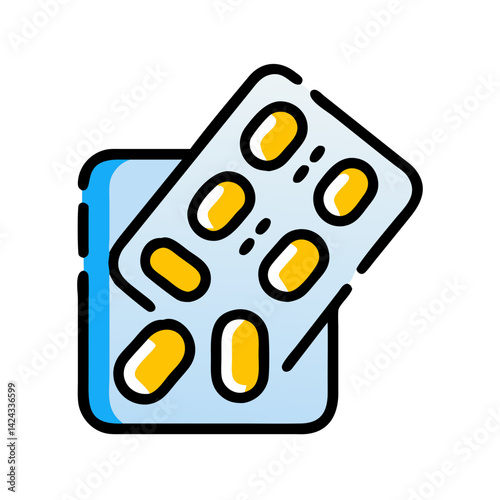 blister pack of medication, pharmaceutical product, vibrant colors, health concept
