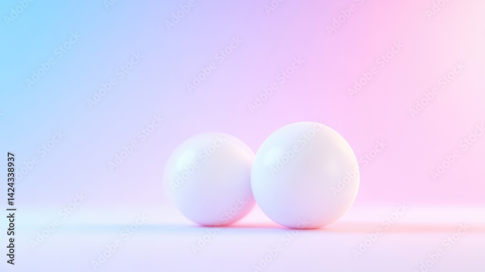 Two smooth, white spheres on a soft, pastel gradient background