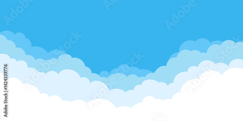 Sky and clouds. Cartoon cloudy pattern, flat air scene panorama for banner, comic cover and poster vector wallpaper background, texture. High cloudscape with light color fluffy heaven