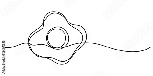 Scrambled eggs drawn with one continuous line, Pro vector, Vector illustration of Fried egg with runny yolk on white background black and white drawing For children to learn to color. World egg day.