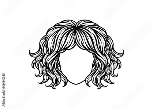 Silhouette of lace front wig isolated on a white background
