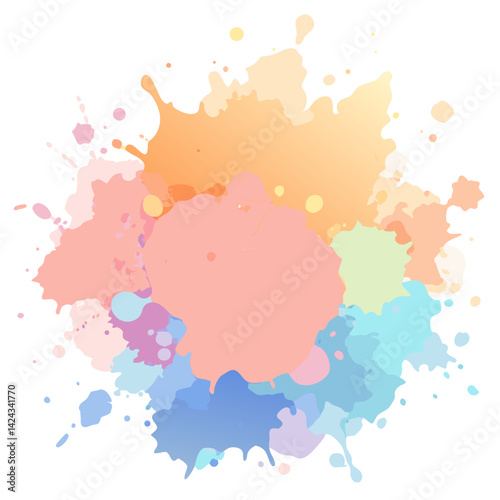 A pastel rainbow explosion of joy, celebrating creativity and vibrant energy with soft watercolor splatter effects.