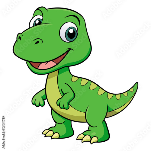 Cute green cartoon animal illustration of a happy baby dino
