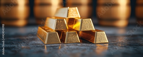 Obraz na płótnie Gold Bars Stacked Elegantly in Industry Setting Financial Wealth Display Close-Up View Luxurious Environment w salonie