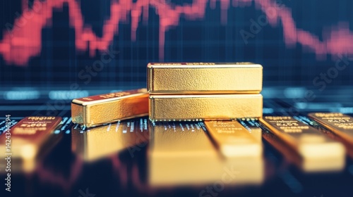Obraz na płótnie Financial District Insights Gold Bars and Stock Market Trends in Urban Investment Overview w salonie