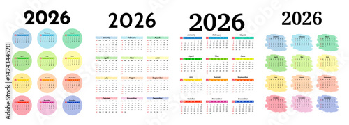 Set of calendars for 2026 isolated on a white background