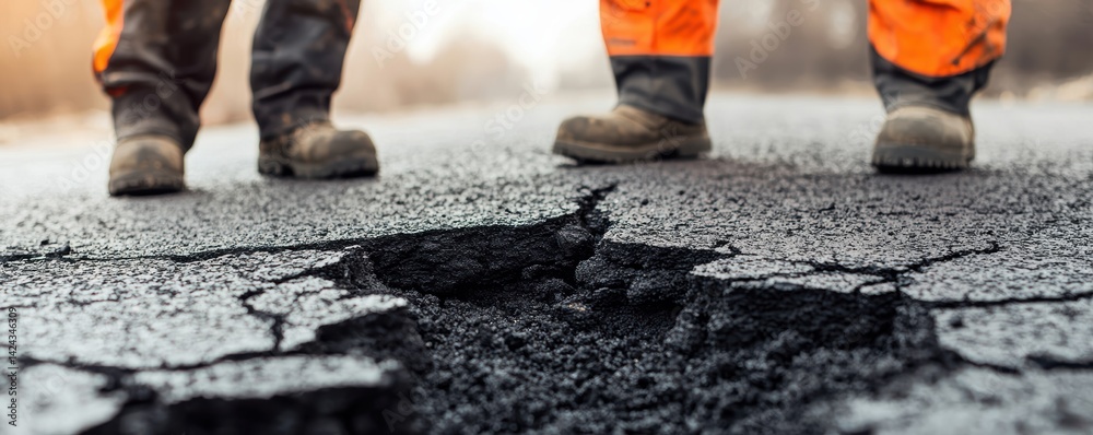 Road Damage Assessment After Earthquake Event Urban Area Photo Construction Site Close-Up Infrastructure Impact