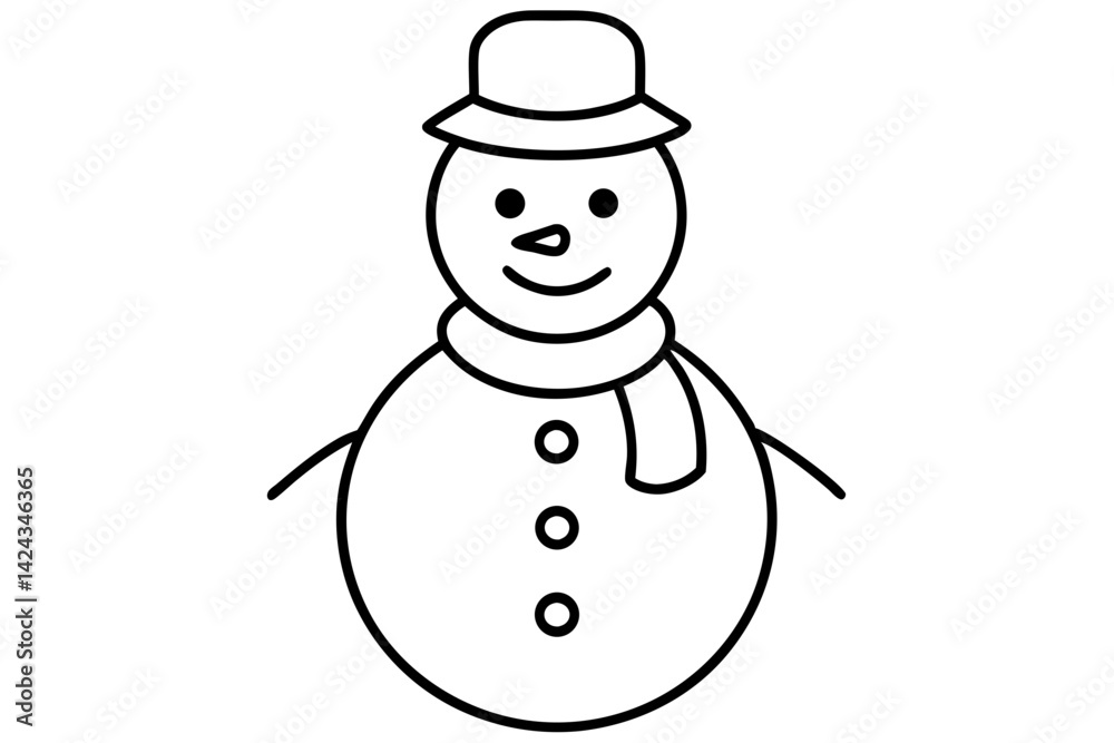 Snowman Line Icon – Simple Winter Holiday Line Art Vector

