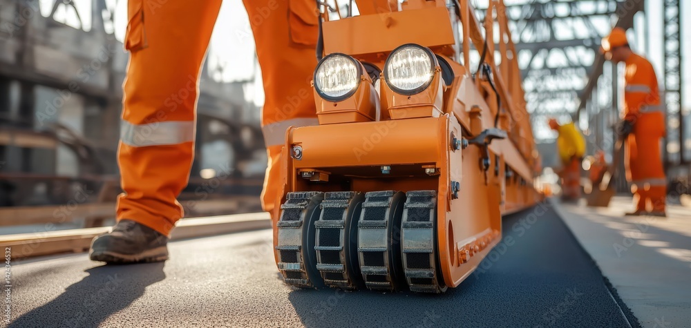 Construction Workers Operating Heavy Machinery on Industrial Site Urban Environment Action Photography