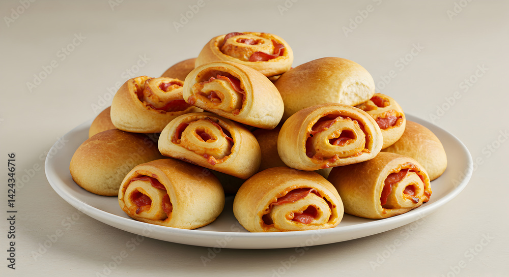 Delicious Pizza Rolls Piled High On A Plate Ready To Be Served Delicious Pizza Rolls Piled High On A Plate Ready To Be Served