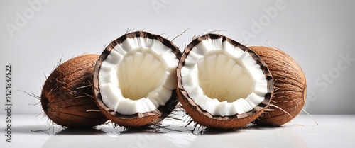 Obraz na płótnie Fresh open coconut on grey background w salonie