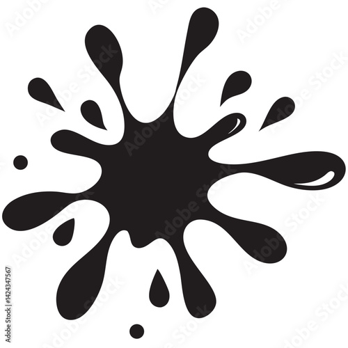 A bold black ink splatter, a dynamic explosion of creativity, bursting with energy and movement, a simple yet powerful graphic design.