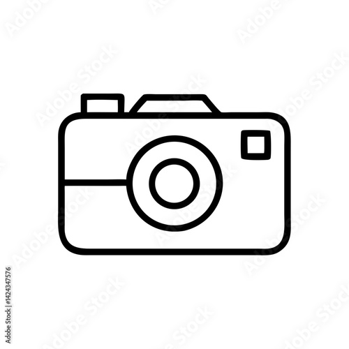 A bold graphic camera icon representing photography, memories, and visual storytelling with a simple, clean black line design on a white background.
