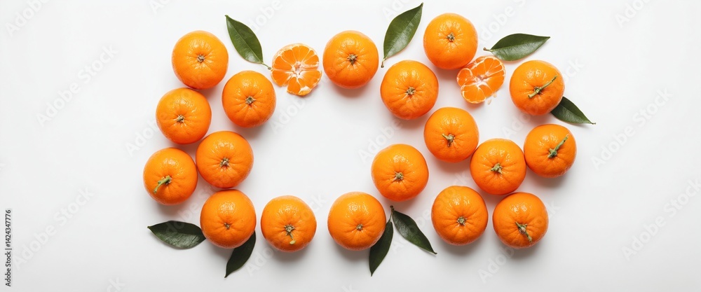 Fresh mandarin fruits on white. Top view flat lay