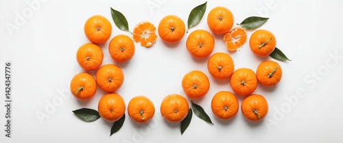 Obraz na płótnie Fresh mandarin fruits on white. Top view flat lay w salonie
