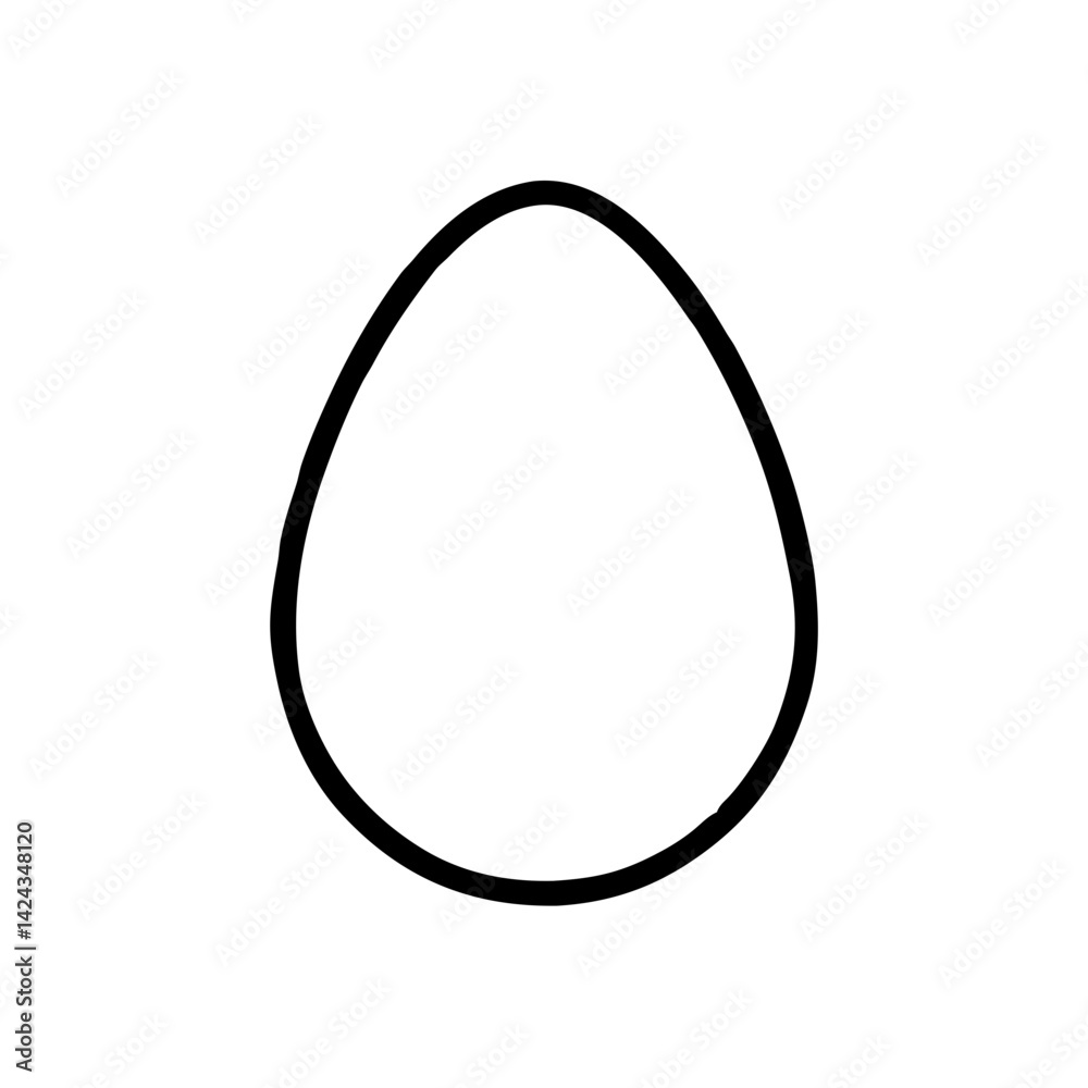 A simple bold outline of an egg, representing new beginnings and potential, against a stark white background. A simple bold outline of an egg, representing new beginnings and potential, against a stark white background.