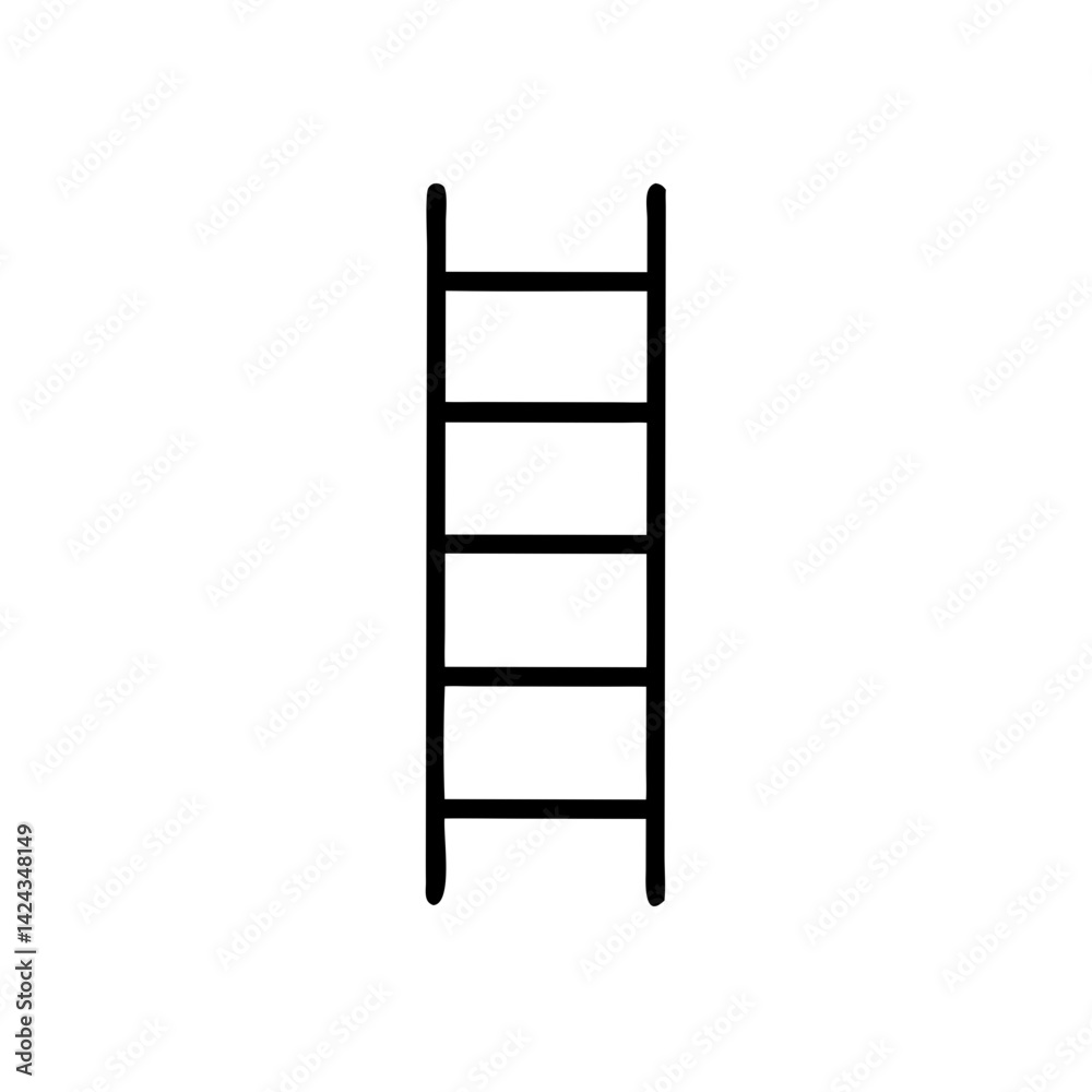 A simple black ladder symbolizes upward mobility and reaching for dreams against a plain white background. A simple black ladder symbolizes upward mobility and reaching for dreams against a plain white background.