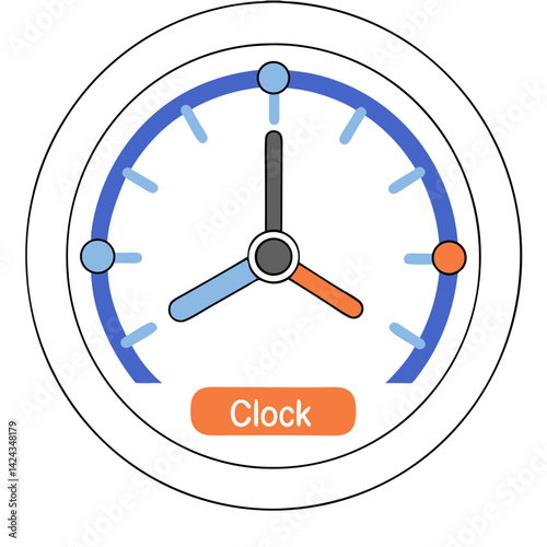 A simple clock face showing the passage of time with bold color accents and a clean minimalist design.