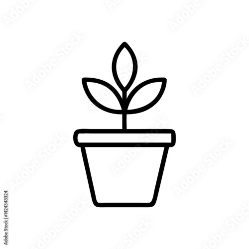 A tiny sprout bravely emerging from its pot, symbolizing new growth and potential, a simple line art design.