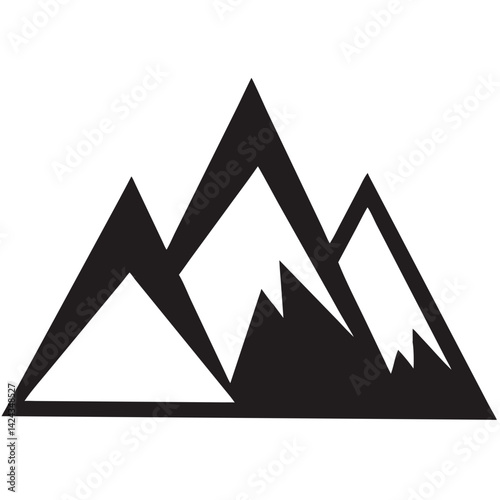 Majestic mountains reaching for the sky, a bold graphic silhouette in stark black and white.