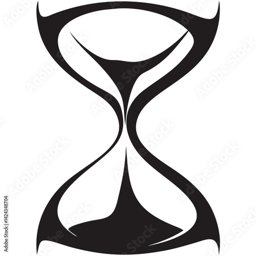 The relentless flow of time, a stylized hourglass in bold black against a stark white background.