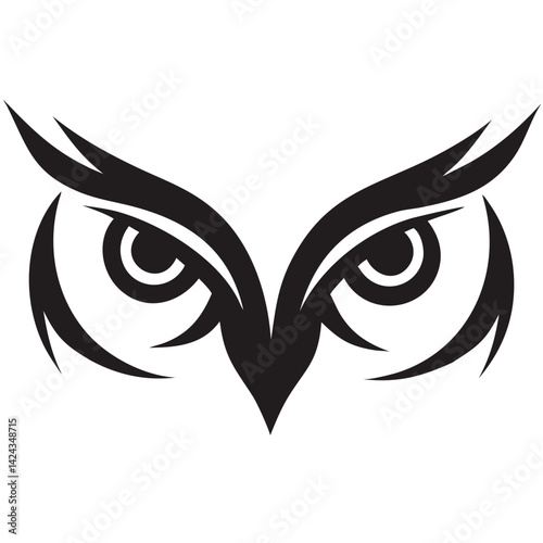 The watchful eyes of a wise owl, a bold black and white stylized design.
