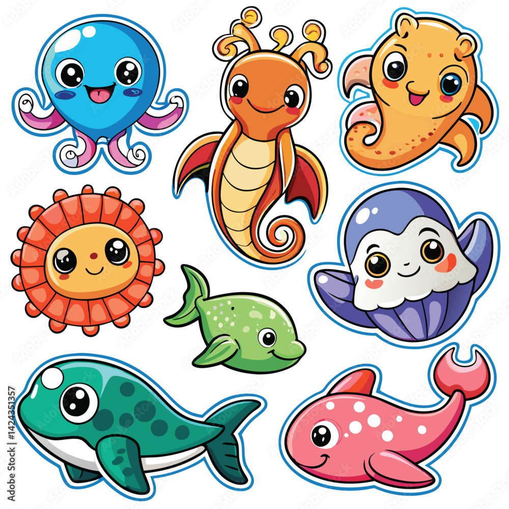 Obraz premium Cute Cartoon Ocean Creatures