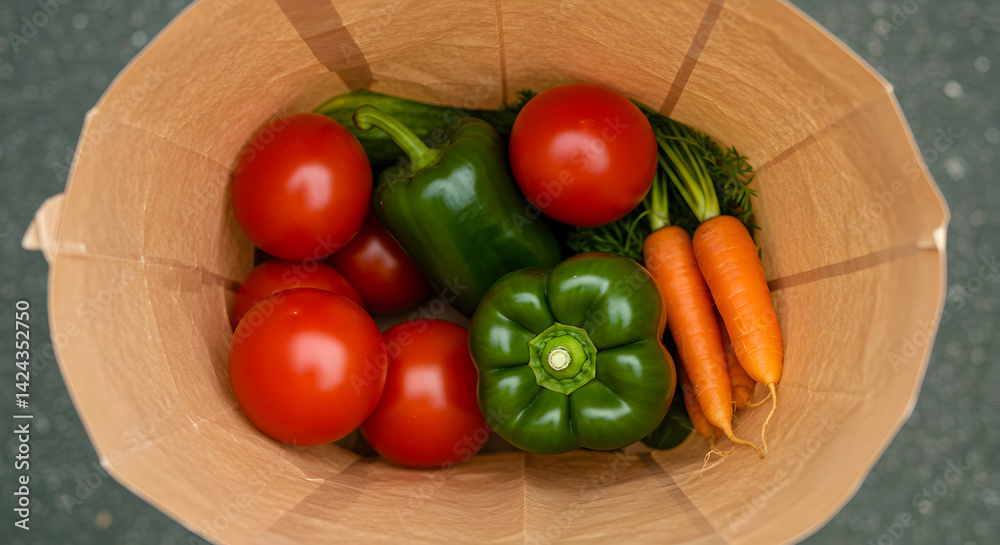 Fresh Vegetables Inside Paper Shopping Bag After Market Purchase Fresh Vegetables Inside Paper Shopping Bag After Market Purchase