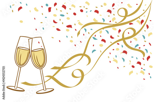 Celebration background template with confetti and gold ribbons. luxury greeting rich card. vector illustration