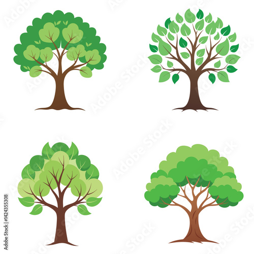Diverse Tree Collection: A vibrant illustration showcases a diverse collection of trees, each exuding unique characteristics and embodying the essence of nature's arboreal beauty.