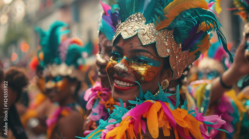 Carnival Enthusiasts Immersed in a Dazzling Parade