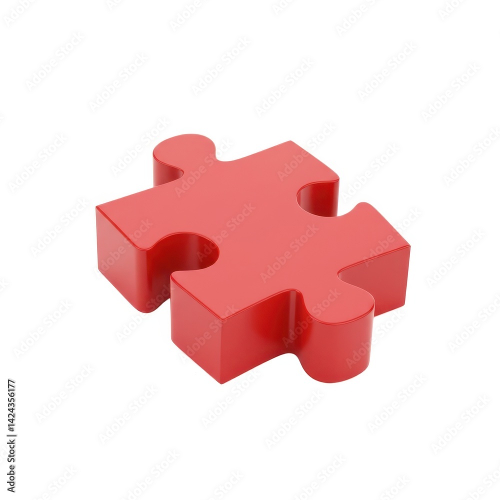 Fototapeta premium Red puzzle piece isolated on white background