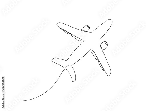 Airplane in single line draw illustration. Continuous one line drawing of flying aeroplane  Editable stroke.