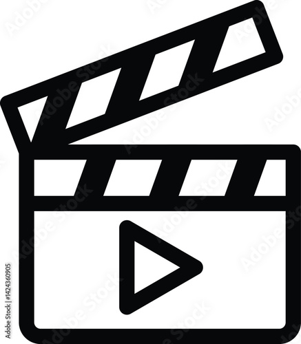  movie clapper board icon. with play button triangle black and white in tryndy style
