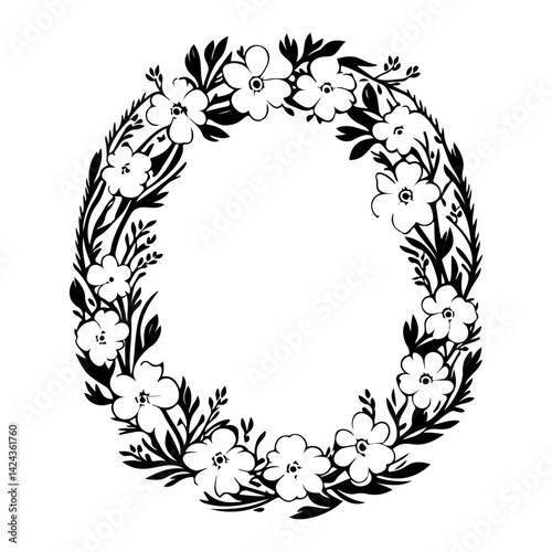 Monochrome Floral Wreath with Artistic Simplification