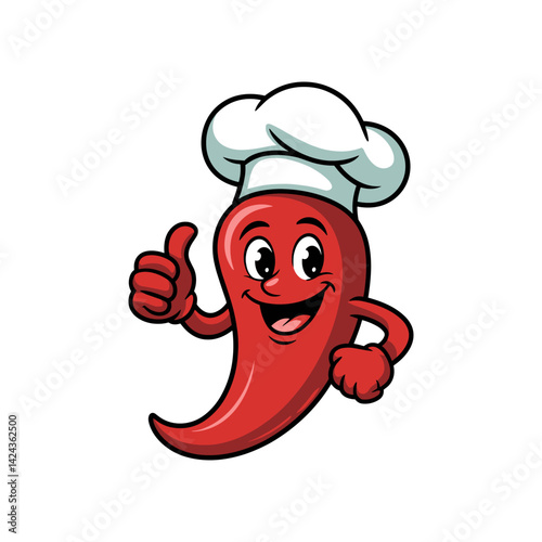 Chili Chef: A vibrant cartoon chili pepper chef proudly displays a thumbs-up gesture, wearing a traditional chef's hat and embodying culinary excellence and delightful taste.