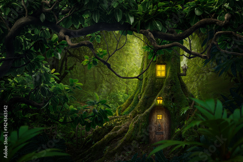 Obraz na płótnie A Mystical Treehouse in the Enchanted Forest w salonie