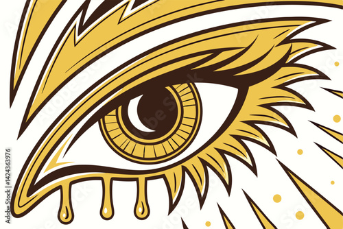 Mystical Golden Eye Artwork with Ornate Symbolic Design